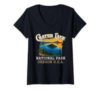 Mujer Crater Lake National Park Vintage Oregon Traveling Lover Camiseta Cuello V