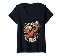 Mujer Crawfish Hervir Let's Get Cray Retro Lobster Cajún Food Festiv Camiseta Cuello V