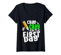 Mujer Cray Cray For The First Day of School Student 1st Grade Camiseta Cuello V