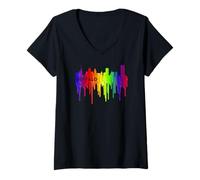 Mujer Crayón derretido, goteo de pintura Rainbow Pride Buffalo City Camiseta Cuello V