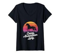 Mujer Crazy Andaluz Lady Caballo Andaluz Retro Ecuestre Camiseta Cuello V