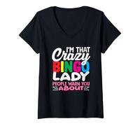 Mujer Crazy Bingo Lady People te advierte sobre Camiseta Cuello V