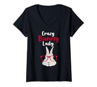 Mujer Crazy Bunny Lady Mujeres Niñas Mamá Divertido Conejo Amante Camiseta Cuello V