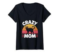 Mujer Crazy Cat Mom Camiseta Cuello V