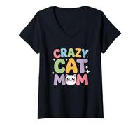 Mujer Crazy Cat Mom Camiseta Cuello V