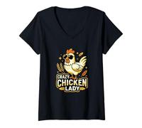 Mujer Crazy Chicken Lady Cool Chicken Gafas de Sol Retro Camiseta Cuello V