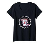 Mujer Crazy Funny Cat Mi Tiempo a Solas es para la Seguridad de Todos Camiseta Cuello V