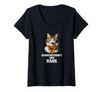 Mujer Crazy Funny Cat Sassy mamá Camiseta Cuello V