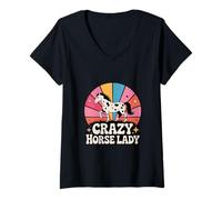 Mujer Crazy Horse Lady Retro Spotted Appaloosa Caballo Ecuestre Camiseta Cuello V