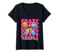 Mujer Crazy Pickleball Lady Girl Pickleball Mamá Día de la Madre Rosa Camiseta Cuello V