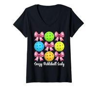 Mujer Crazy Pickleball Lady Girl Pickleball Mamá Día de la Madre Rosa Camiseta Cuello V