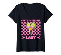Mujer Crazy Pickleball Lady Girl Pickleball Mamá Día de la Madre Rosa Camiseta Cuello V