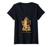 Mujer CREA con propósito. Motivacional Inspirado en Golden Ganesha Camiseta Cuello V