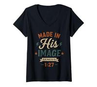 Mujer Creado A Su Imagen Génesis 1 27 - Vintage Christian Camiseta Cuello V