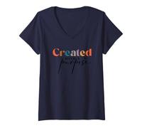 Mujer Creado con un propósito de inspiración de fe Cristiana Camiseta Cuello V