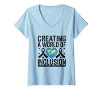 Mujer Creando un Mes de Concientización sobre el Síndrome de Down en el Mundo de Camiseta Cuello V