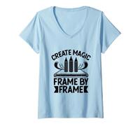 Mujer Crear cuadro mágico por cuadro Animación Dibujar Boceto Animar Camiseta Cuello V