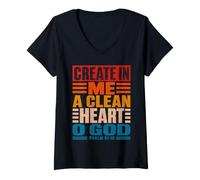 Mujer Crear en mí un corazón Limpio O God Salmo 51:10 Vintage Camiseta Cuello V