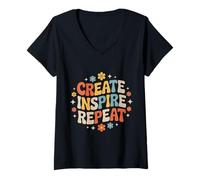 Mujer Create Inspire Repeat Motivation Maker Mindset - Camiseta Cuello V