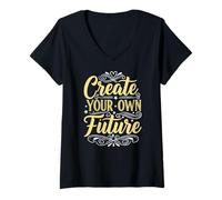 Mujer Create Your Future Inspirational Motivation Typography Camiseta Cuello V
