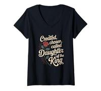 Mujer Created Chosen Called Daughter of King Christian Jesus God Camiseta Cuello V