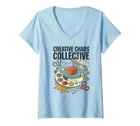 Mujer Creativo Caos Colectivo Artista Artesanía Humor Arte Mixto Media Camiseta Cuello V