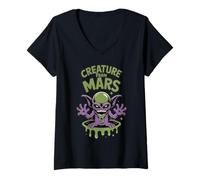 Mujer Creature from Mars Funny Alien Cartoon Design para niños Camiseta Cuello V