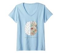Mujer Crece a tu Propio Ritmo Botánico Floral Cerebro Salud Mental Camiseta Cuello V