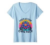 Mujer Crece a tu Propio Ritmo Colorido Bloom Apoyo para el Autismo Camiseta Cuello V