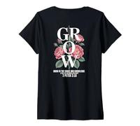 Mujer Crece en la Gracia y el Conocimiento de Nuestro Señor Camiseta Cuello V