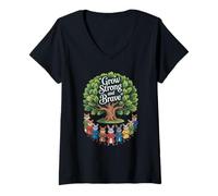 Mujer Crece fuerte y valiente Animales del bosque Inspiración Camiseta Cuello V