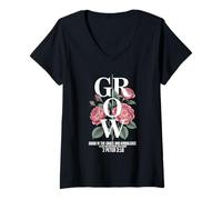 Mujer Crecer en Gracia Conocimiento Jesucristo 2 Pedro 3:18 Camiseta Cuello V