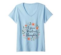 Mujer Crecer Pensamientos Positivos Mindfulness Floral Crecimiento Personal Suave Camiseta Cuello V