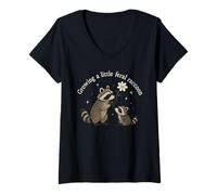 Mujer Creciendo un pequeño Mapache Salvaje, Lindo Animal, Basura, Panda, Amante Camiseta Cuello V