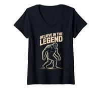 Mujer Cree en la Leyenda Bigfoot Sasquatch Cryptid Folklore Camiseta Cuello V