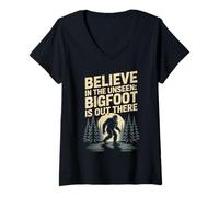 Mujer Cree en los Hombres críptidos del Bosque de Bigfoot Sasquatch Invisible Camiseta Cuello V