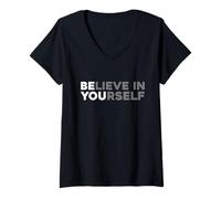 Mujer Cree en ti Mismo Sé el Genuino tú Motivacional Positivo Camiseta Cuello V