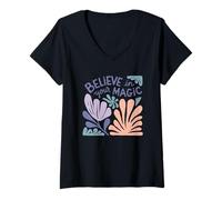 Mujer Cree en tu mensaje mágico inspirador Camiseta Cuello V