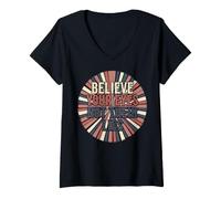 Mujer Cree en Tus Ojos, no en Sus mentiras, Vintage Truth Seeker Camiseta Cuello V