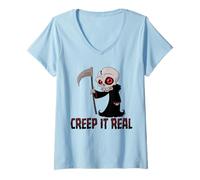Mujer Creep It Real Cute Grim Reaper Camiseta Cuello V