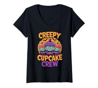 Mujer Creepy Cupcake Crew Funny Baking Cupcakes Zombies Halloween Camiseta Cuello V