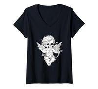 Mujer Creepy Cupido Emo Grunge Miedo San Valentín Gótico Camiseta Cuello V