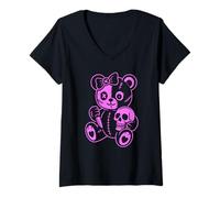 Mujer Creepy Cute Bear With Knife And Skull Camiseta Cuello V