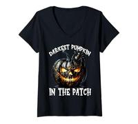 Mujer Creepy Halloween Graphic For Darkest Pumpkin In The Patch Camiseta Cuello V