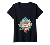 Mujer Creepy Ramen Bowl Yokai con cerebro y ojos de dibujos animados Camiseta Cuello V