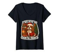 Mujer Creo en la Navidad del Cavalier King Charles Spaniel de Santa Paws Camiseta Cuello V