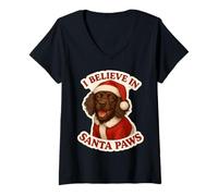 Mujer Creo en Santa Paws Boykin Spaniel Dog Mama Papá Noel Navidad Camiseta Cuello V