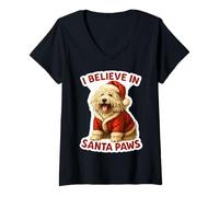 Mujer Creo en Santa Paws, Perro Komondor, mamá, papá, dueño, Navidad Camiseta Cuello V