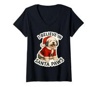 Mujer Creo en Santa Paws, Perro Pastor inglés Antiguo, Navidad Camiseta Cuello V