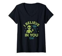 Mujer Creo en ti, y también Extraterrestres, ovnis Divertido Camiseta Cuello V